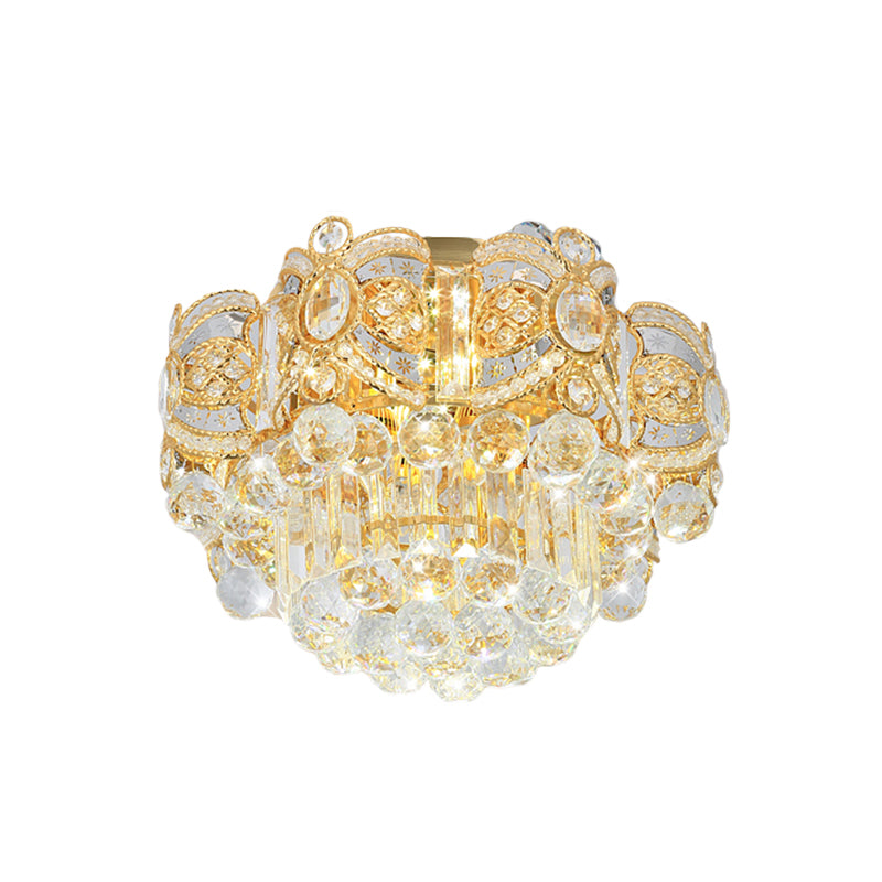 Contemporary Gold LED Crystal Ball Ceiling Flush Mount Light - 16"/23.5" Width