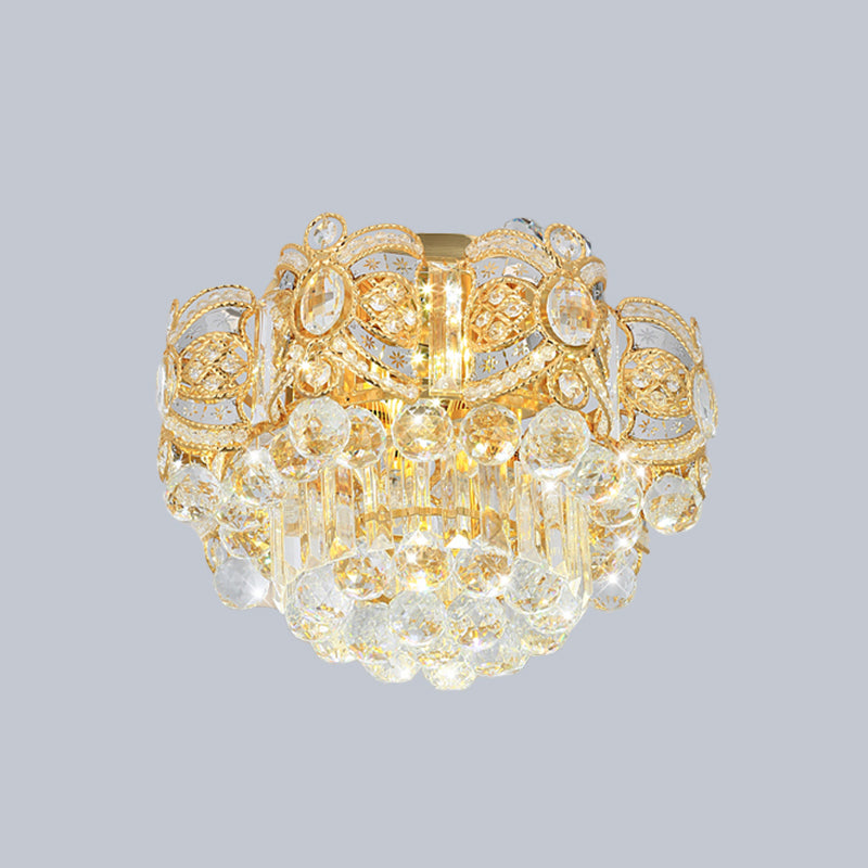 Contemporary Gold LED Crystal Ball Ceiling Flush Mount Light - 16"/23.5" Width