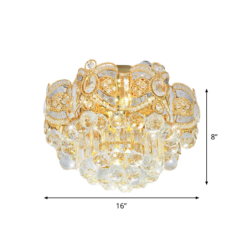 Contemporary Gold LED Crystal Ball Ceiling Flush Mount Light - 16"/23.5" Width