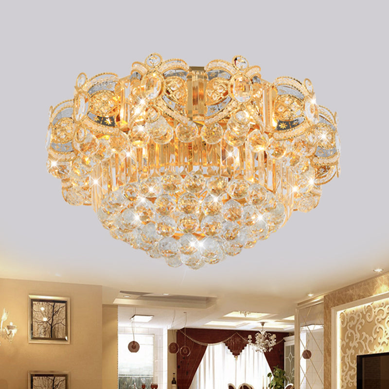Contemporary Gold LED Crystal Ball Ceiling Flush Mount Light - 16"/23.5" Width