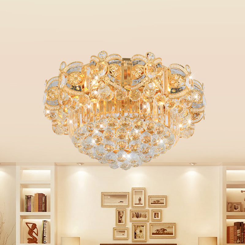 Contemporary Gold LED Crystal Ball Ceiling Flush Mount Light - 16"/23.5" Width