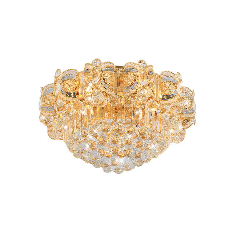 Contemporary Gold LED Crystal Ball Ceiling Flush Mount Light - 16"/23.5" Width