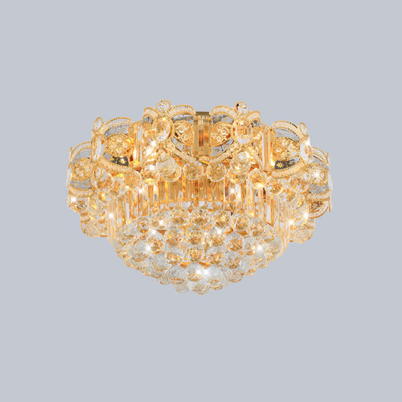 Contemporary Gold LED Crystal Ball Ceiling Flush Mount Light - 16"/23.5" Width