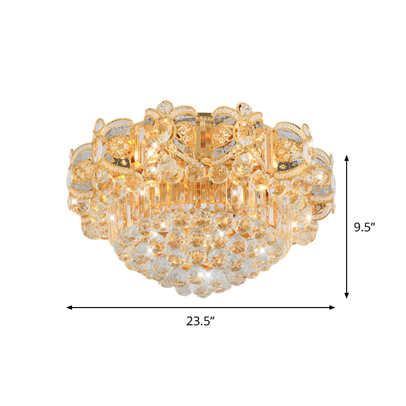 Contemporary Gold LED Crystal Ball Ceiling Flush Mount Light - 16"/23.5" Width