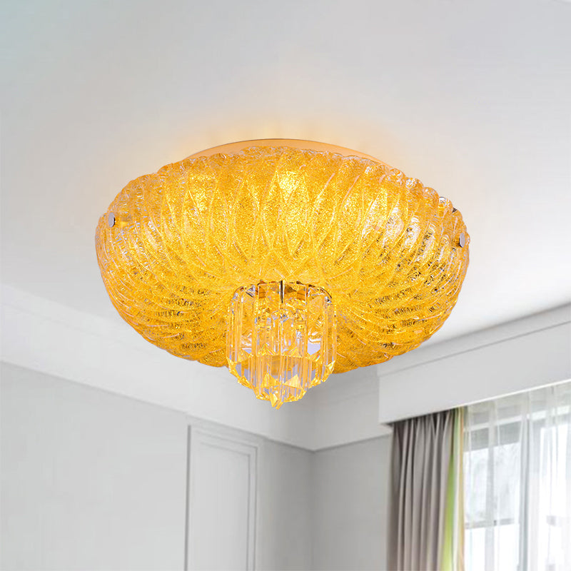 Contemporary LED Crystal Flush Mount Ceiling Lamp with Gold-Faceted Bowl Shade