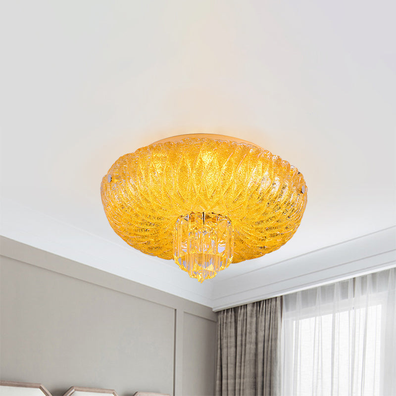 Contemporary LED Crystal Flush Mount Ceiling Lamp with Gold-Faceted Bowl Shade