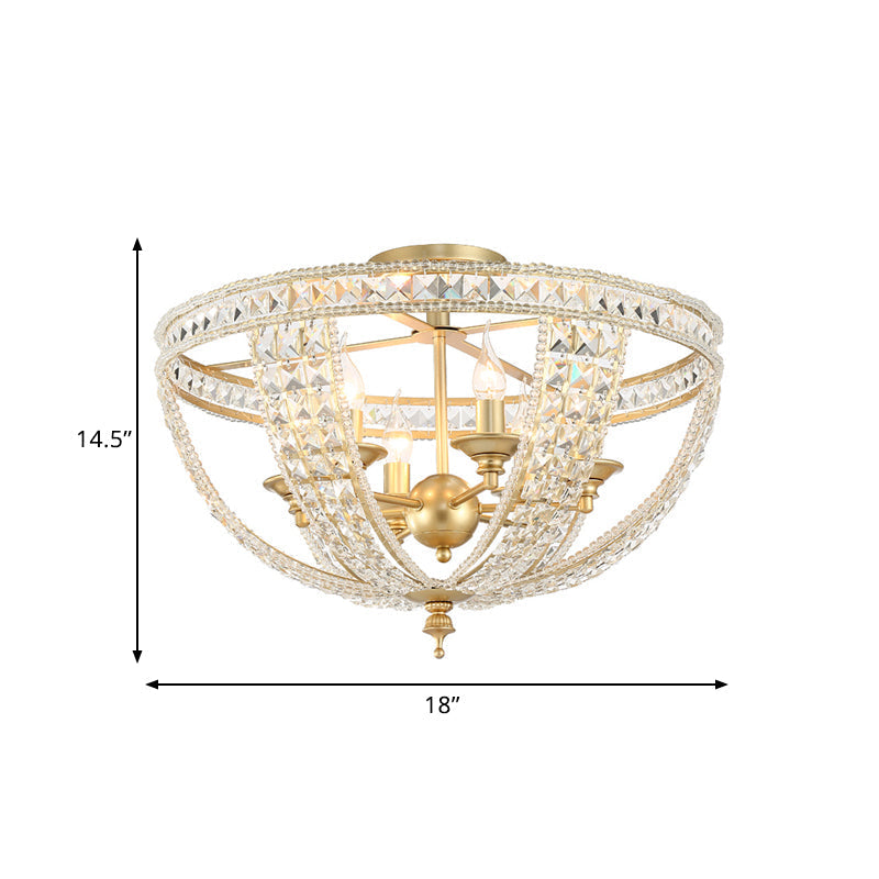 Traditional Gold Finish Crystal Strand Ceiling Light Fixture - 3/4 Lights Semi Mount, 14"/18" Wide