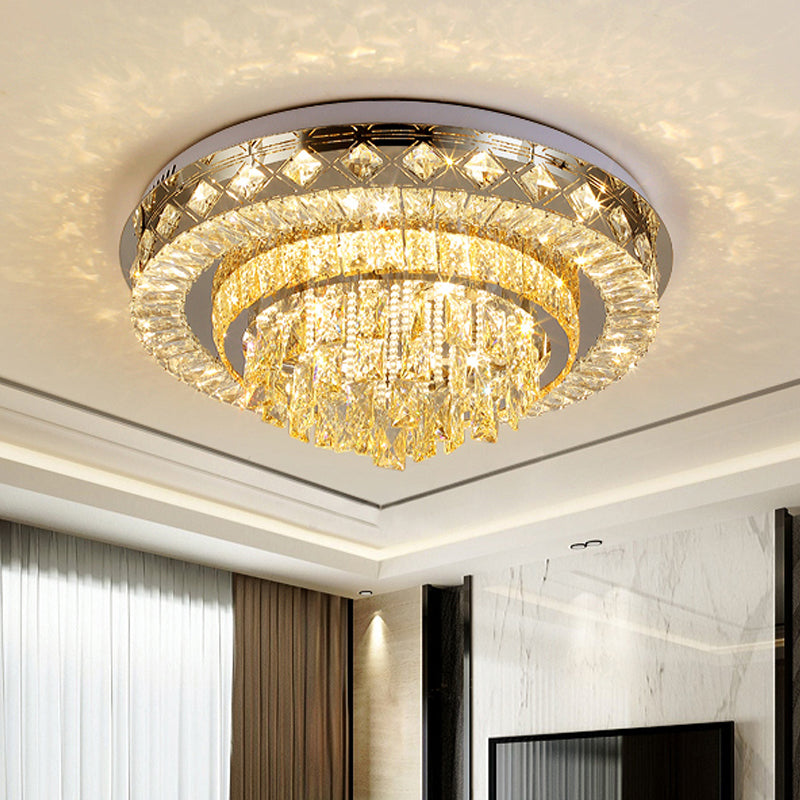 Crystal Faceted Cut Ceiling Flush Mount LED Light in Chrome for Modernist Living Room