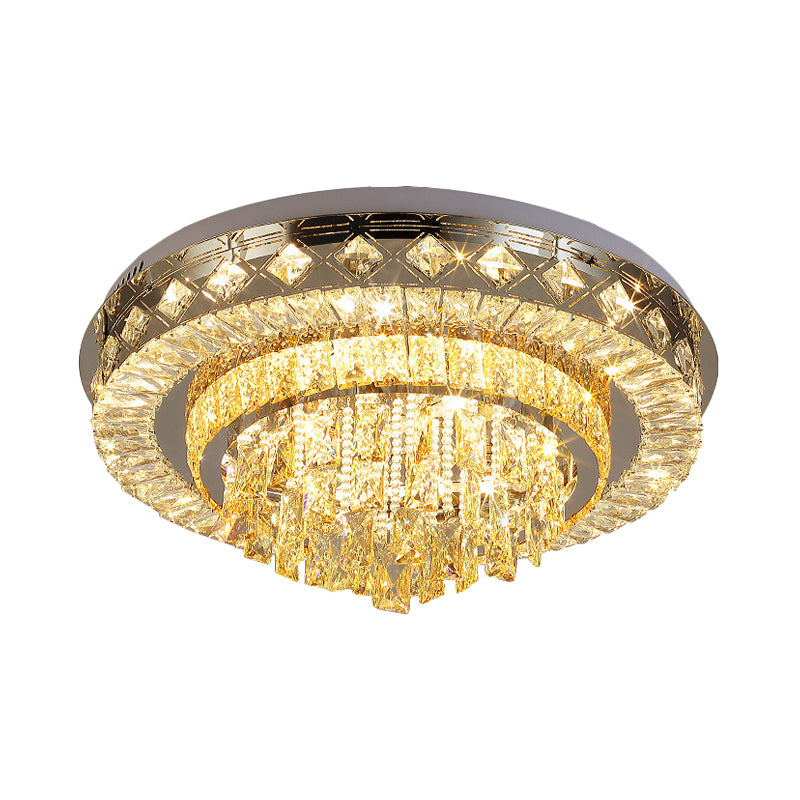 Crystal Faceted Cut Ceiling Flush Mount LED Light in Chrome for Modernist Living Room