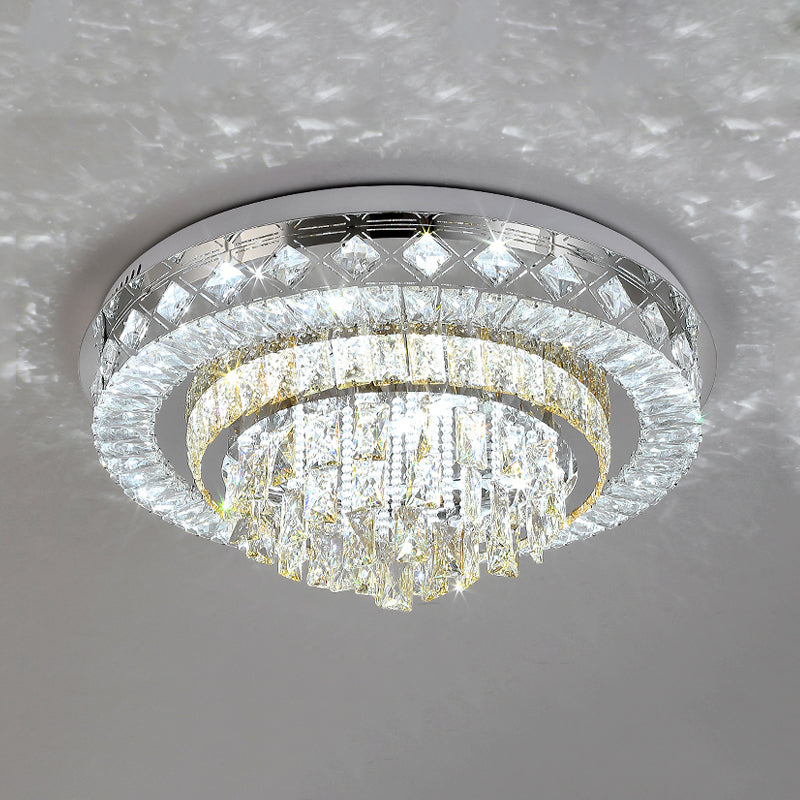 Crystal Faceted Cut Ceiling Flush Mount LED Light in Chrome for Modernist Living Room