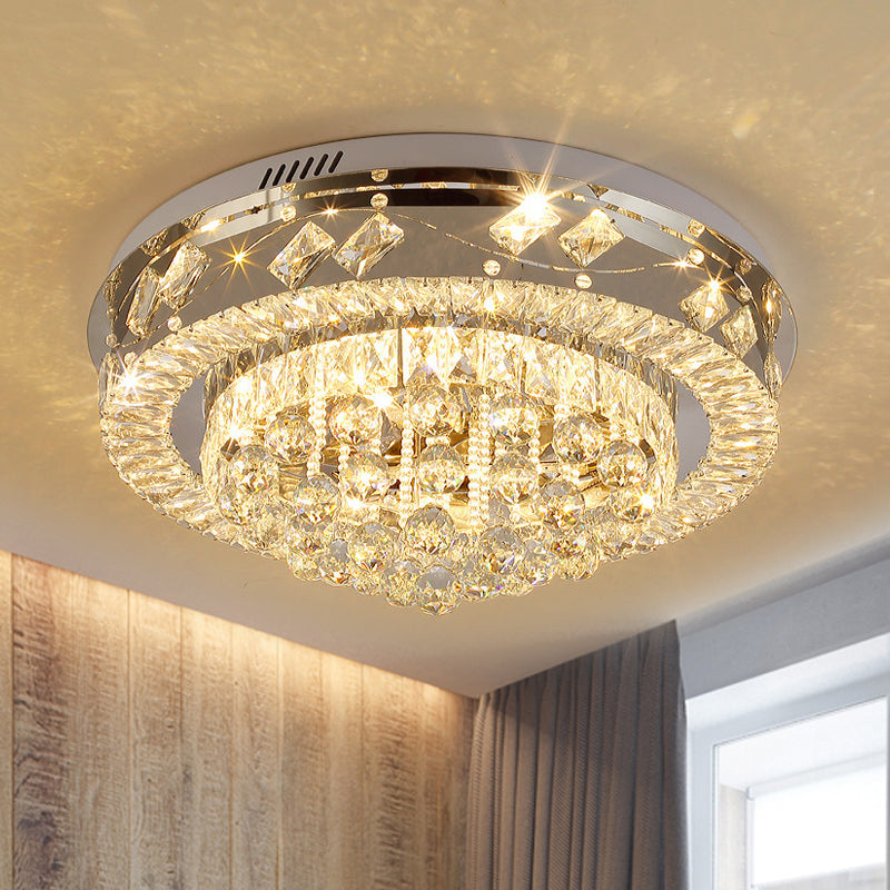 Crystal Faceted Cut Ceiling Flush Mount LED Light in Chrome for Modernist Living Room
