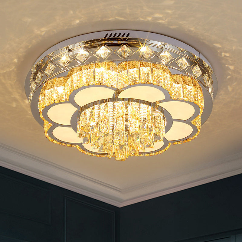 Crystal Faceted Cut Ceiling Flush Mount LED Light in Chrome for Modernist Living Room