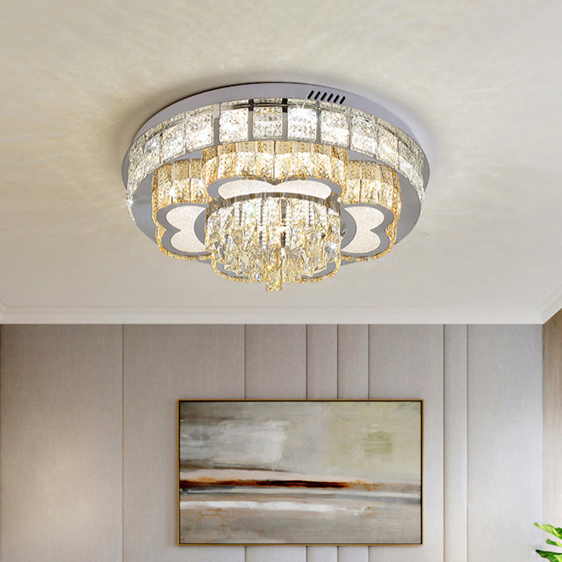 Crystal Faceted Cut Ceiling Flush Mount LED Light in Chrome for Modernist Living Room