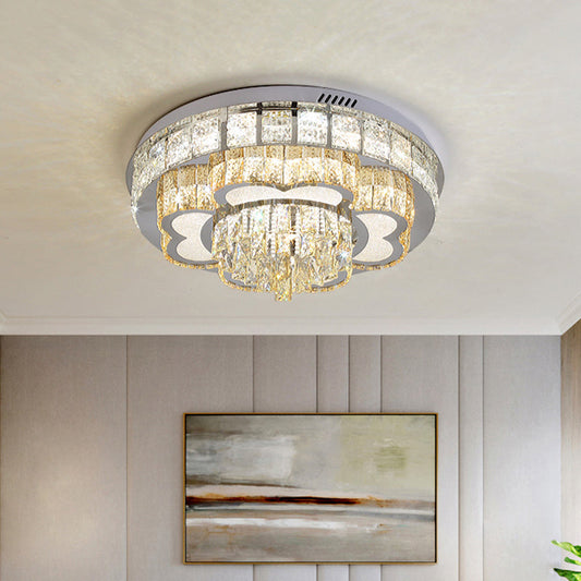 Crystal Faceted Cut Ceiling Flush Mount LED Light in Chrome for Modernist Living Room