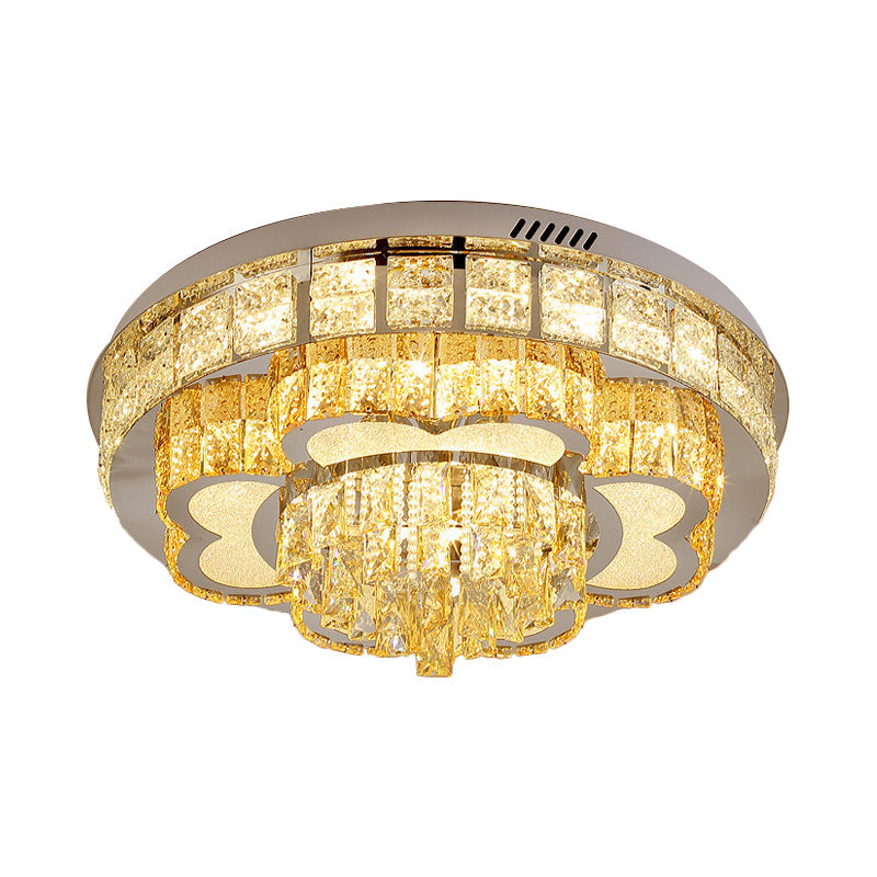 Crystal Faceted Cut Ceiling Flush Mount LED Light in Chrome for Modernist Living Room