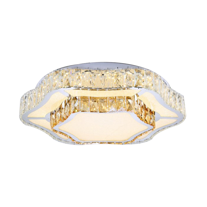 Contemporary Chrome Crystal LED Flush Light with 2 Layers of Flower Design - Perfect for Living Room Ceiling