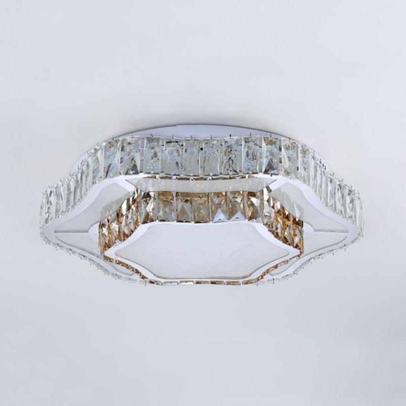 Contemporary Chrome Crystal LED Flush Light with 2 Layers of Flower Design - Perfect for Living Room Ceiling