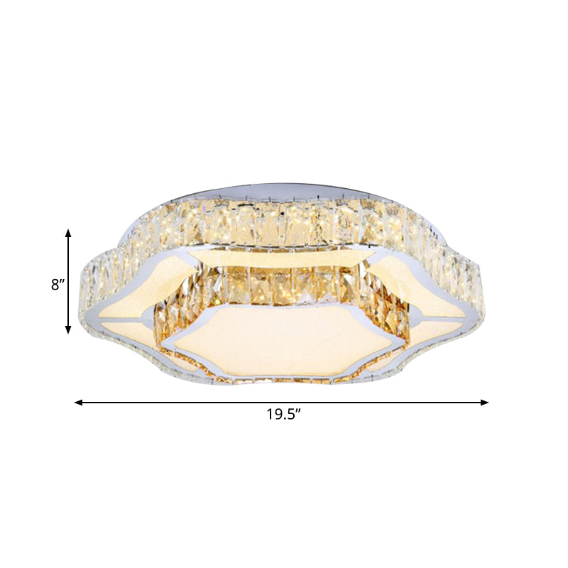 Contemporary Chrome Crystal LED Flush Light with 2 Layers of Flower Design - Perfect for Living Room Ceiling
