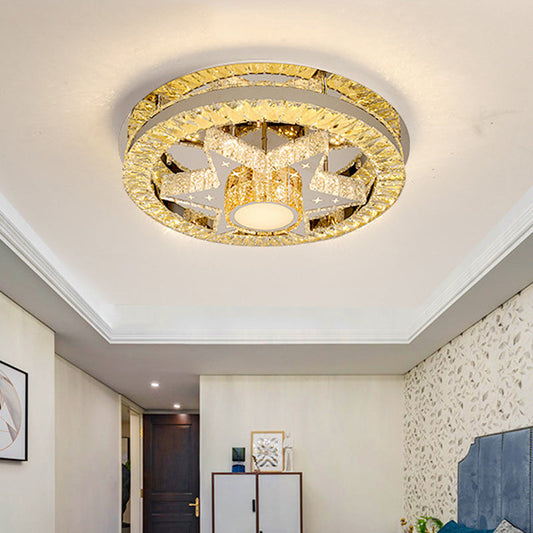 Modern Semi Mount LED Ceiling Light with Crystal Accents - Clover/Star Bedroom Lighting in Chrome