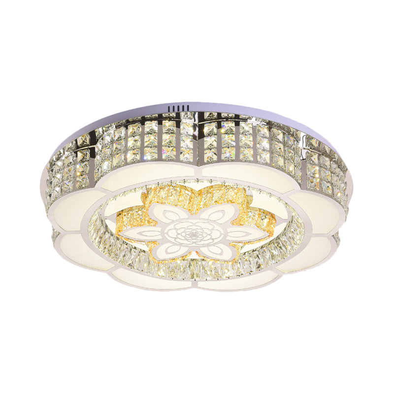 LED Crystal Flush Mount Ceiling Light in Chrome, Modern Flower Design, 23.5"/31.5" Wide