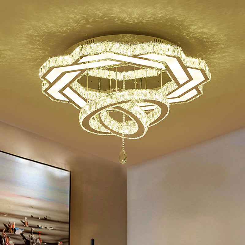 Contemporary LED Crystal Ceiling Light - Polished Chrome Finish
