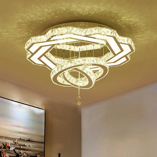 Contemporary LED Crystal Ceiling Light - Polished Chrome Finish