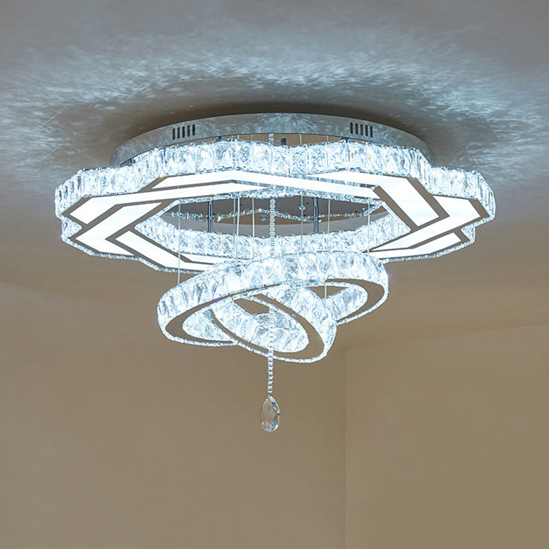 Contemporary LED Crystal Ceiling Light - Polished Chrome Finish