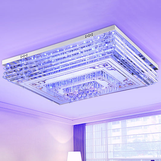 Simple Chrome LED Flushmount Ceiling Light with Laminated Crystal and 7 Color Options
