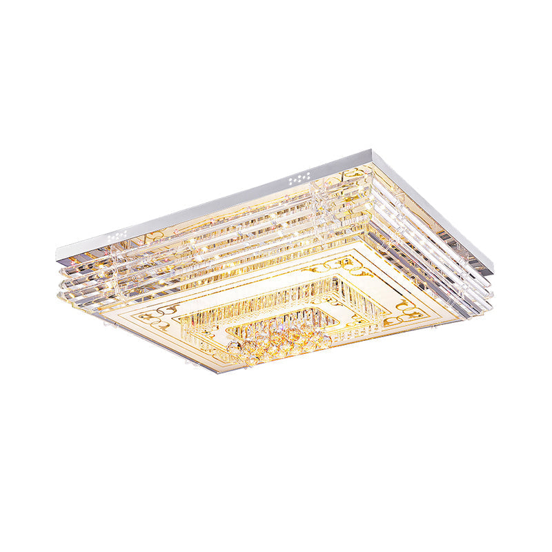 Simple Chrome LED Flushmount Ceiling Light with Laminated Crystal and 7 Color Options