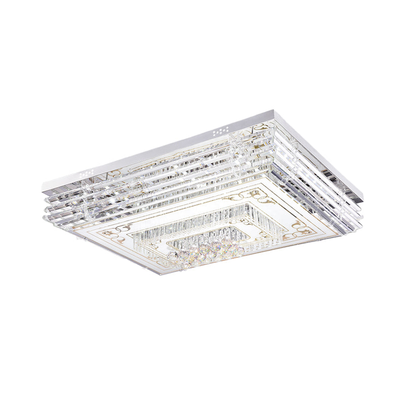 Simple Chrome LED Flushmount Ceiling Light with Laminated Crystal and 7 Color Options