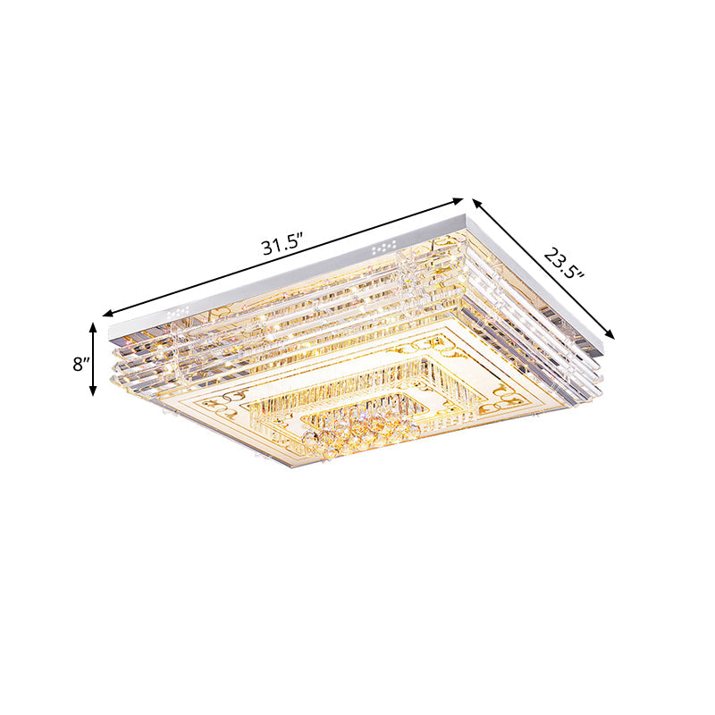 Simple Chrome LED Flushmount Ceiling Light with Laminated Crystal and 7 Color Options