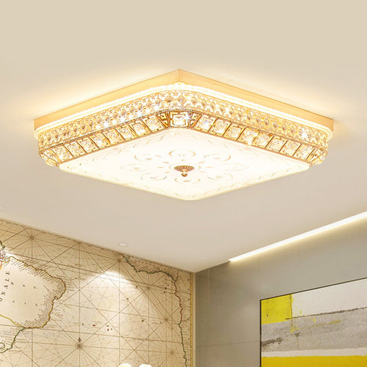 Gold Crystal LED Flushmount Light for Bedroom with Simple Squared Design
