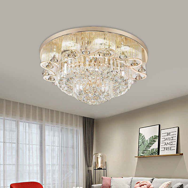 Contemporary Gold LED Flush Mount Ceiling Light with Scalloped Tiers - 4-Light for Dining Hall