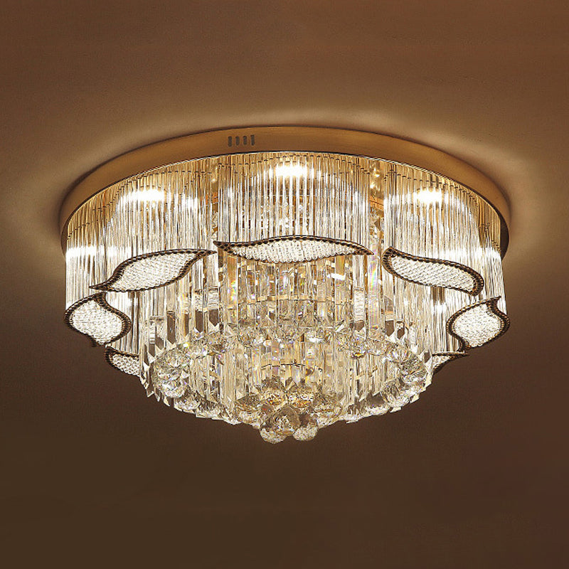 Modern Crystal Lobby LED Flush Mount Ceiling Light with Gold Leaf-Edge Layer