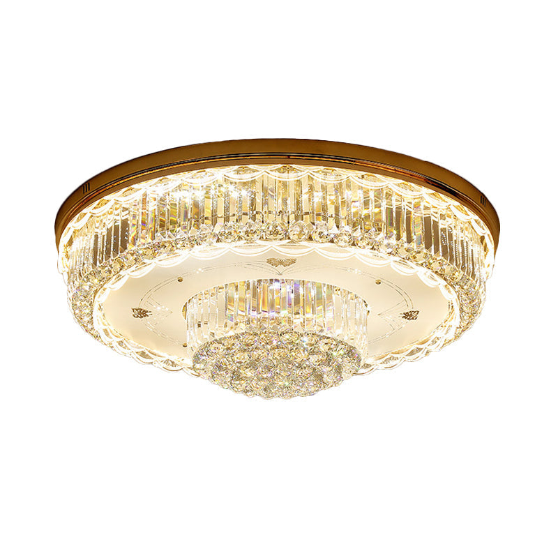 Plafonnier à LED en cristal prismatique minimaliste doré pour salon - 2 niveaux