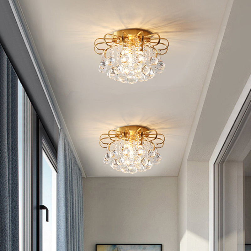 Vintage Gold Crystal Orb Ceiling Flush Mount Chandelier - Flower Living Room Décor