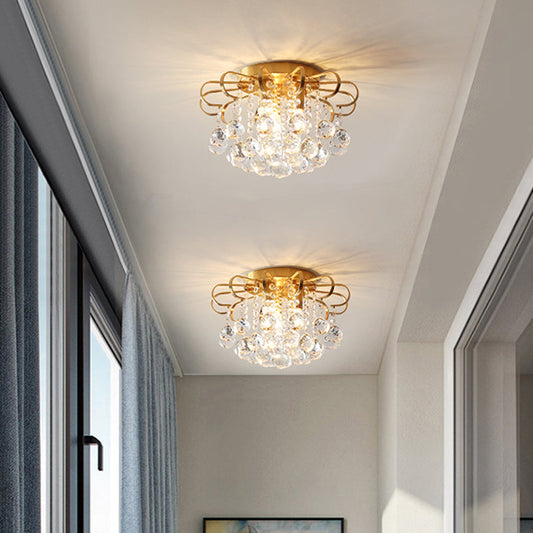 Vintage Gold Crystal Orb Ceiling Flush Mount Chandelier - Flower Living Room Décor