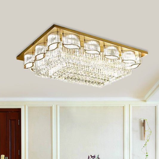 Prismatic Crystal LED Flush Mount Ceiling Light in Modern Rectangular Design - Gold