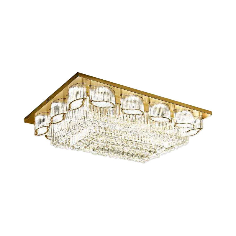 Prismatic Crystal LED Flush Mount Ceiling Light in Modern Rectangular Design - Gold