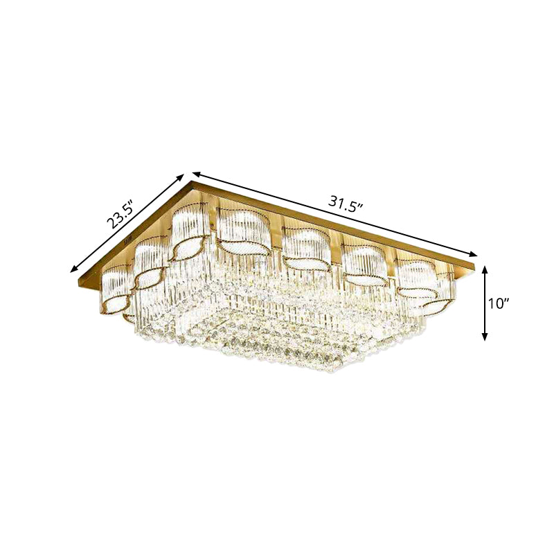 Prismatic Crystal LED Flush Mount Ceiling Light in Modern Rectangular Design - Gold