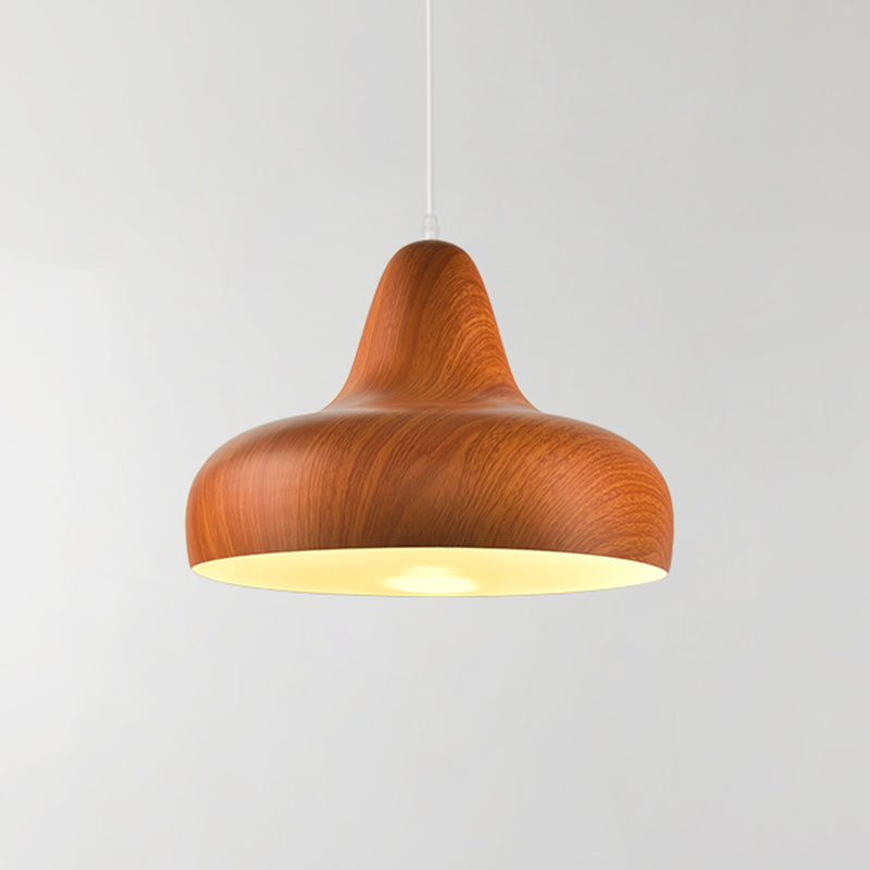 1-Light Aluminum Drop Pendant in White/Coffee/Wood - Hanging Light Fixture for Dining Room
