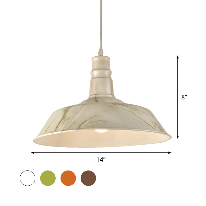 Vintage Barn Shade Hanging Lamp Kit - Aluminum Ceiling Pendant In White/Green/Red Brown Ideal For