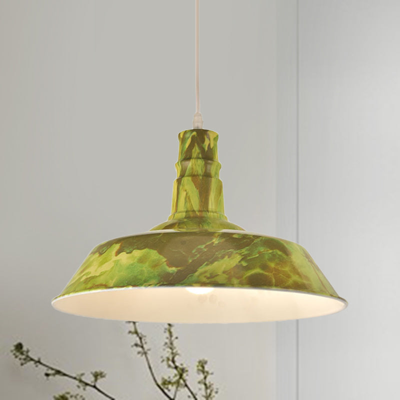 Vintage Aluminum Hanging Lamp Kit with Barn Shade, Ideal for Dining Room - White/Green/Red Brown