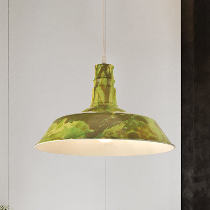 Vintage Barn Shade Hanging Lamp Kit - Aluminum Ceiling Pendant In White/Green/Red Brown Ideal For