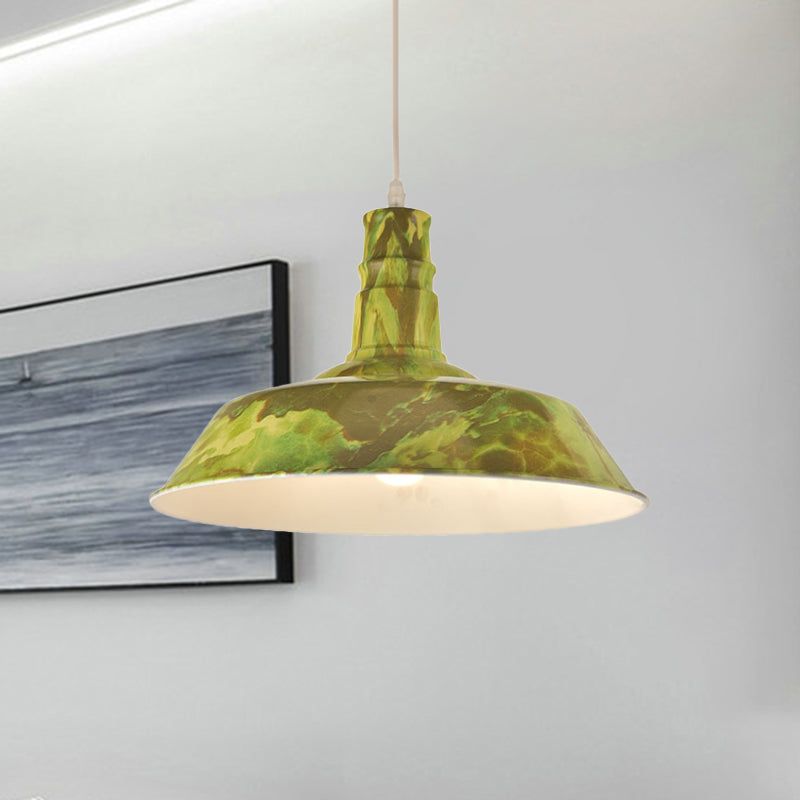 Vintage Barn Shade Hanging Lamp Kit - Aluminum Ceiling Pendant In White/Green/Red Brown Ideal For