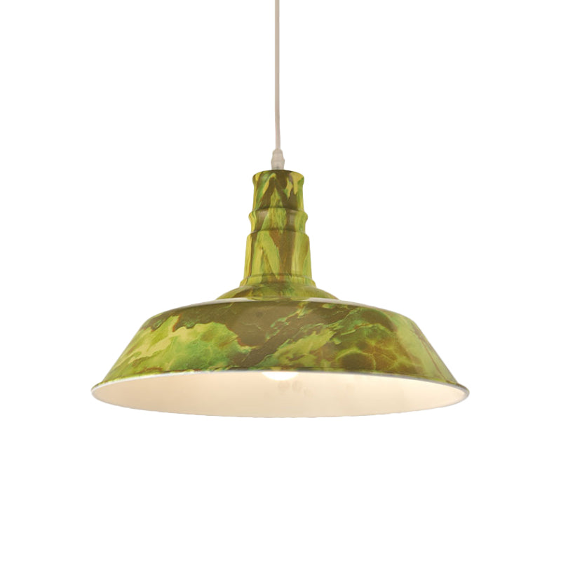 Vintage Barn Shade Hanging Lamp Kit - Aluminum Ceiling Pendant In White/Green/Red Brown Ideal For