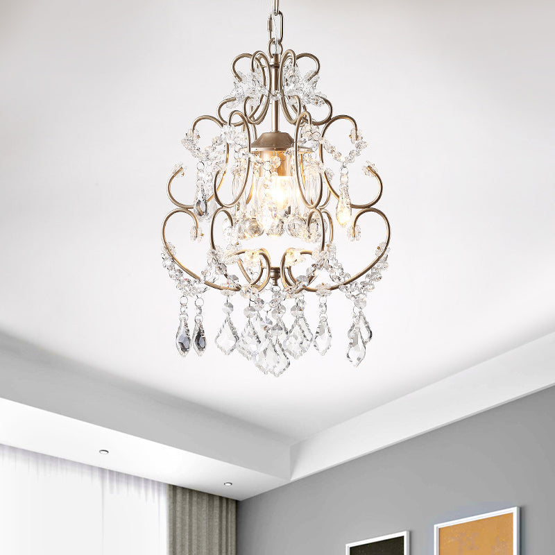Lampe suspendue à volutes moderne : lampe à suspension en cristal Swag en or