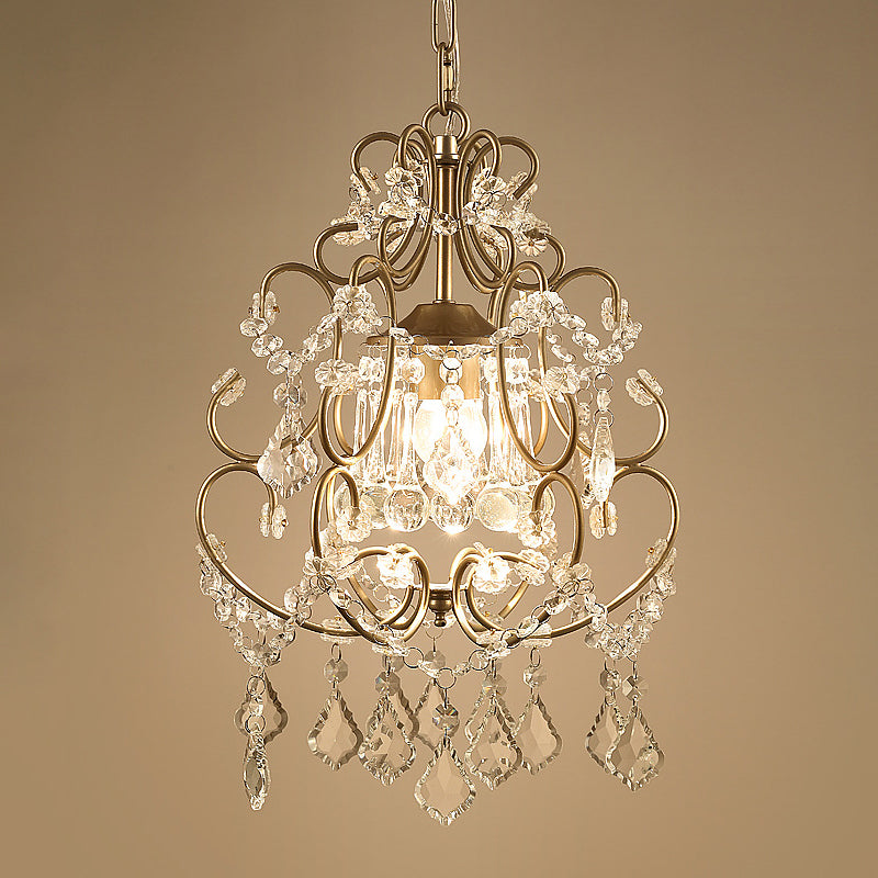 Lampe suspendue à volutes moderne : lampe à suspension en cristal Swag en or