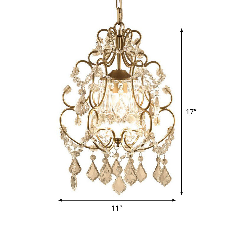 Lampe suspendue à volutes moderne : lampe à suspension en cristal Swag en or
