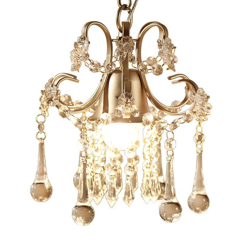 Modernist Gold Crystal Scrolling Pendant Light Fixture